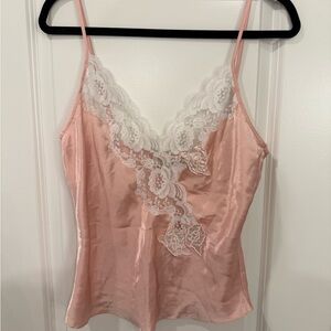 Vintage Gold Tag Victoria's Secret Blush Satin Camisole with White Lace